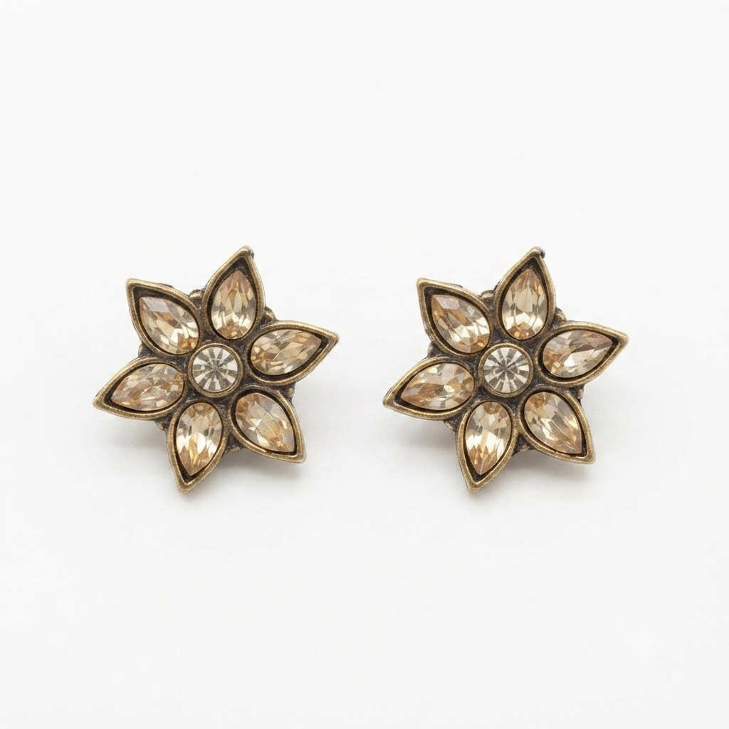 The99Jewel Antique Gold Plated Crystal Stud Earrings