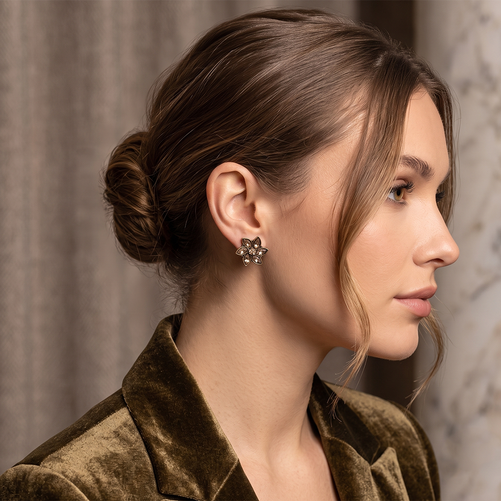 The99Jewel Antique Gold Plated Crystal Stud Earrings
