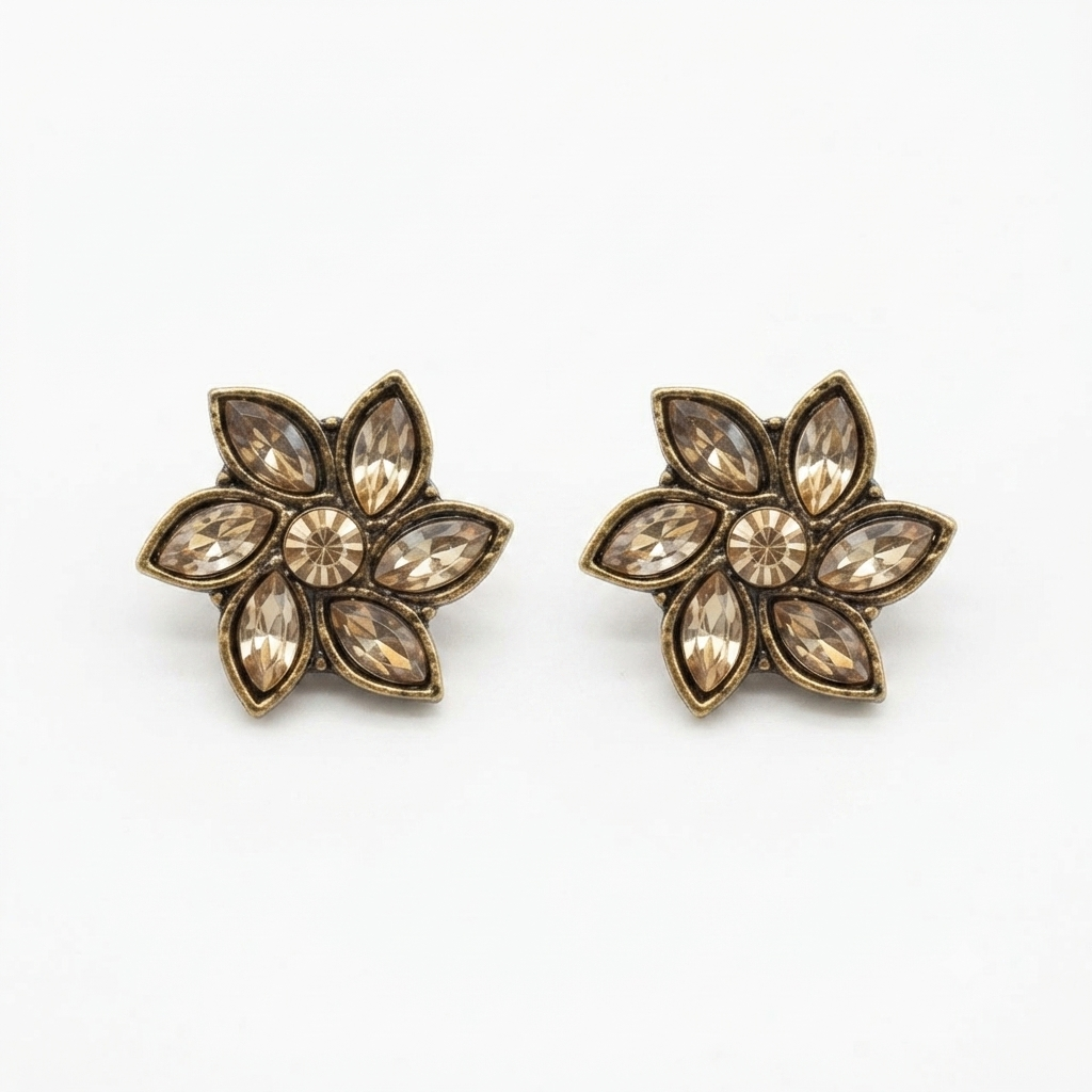 The99Jewel Antique Gold Plated Crystal Stud Earrings
