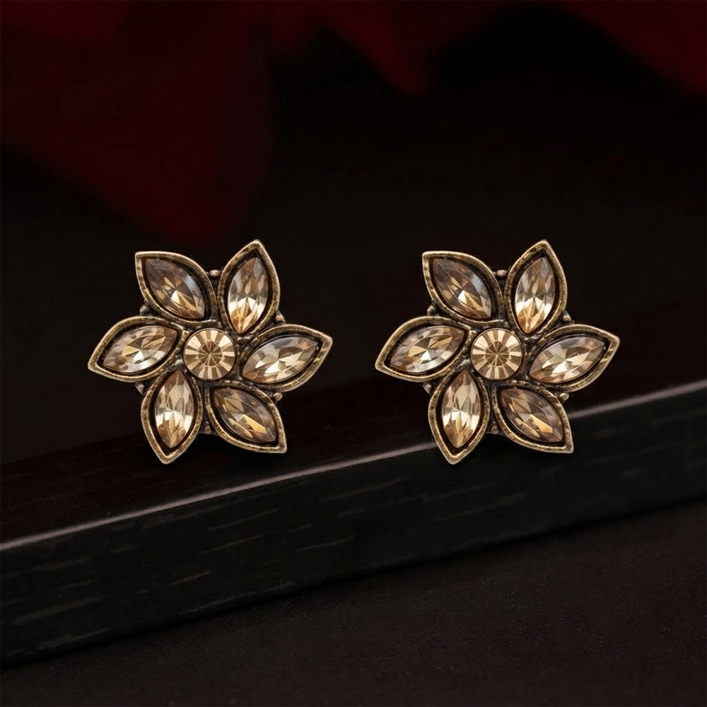 The99Jewel Antique Gold Plated Crystal Stud Earrings 