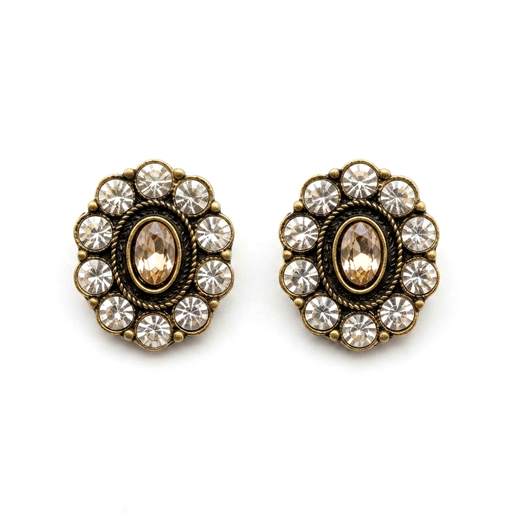 The99Jewel Antique Gold Plated Crystal Stud Earrings