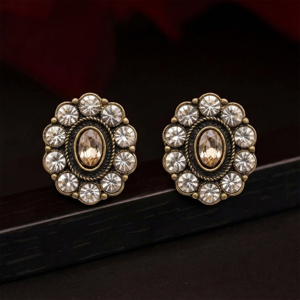 The99Jewel Antique Gold Plated Crystal Stud Earrings 