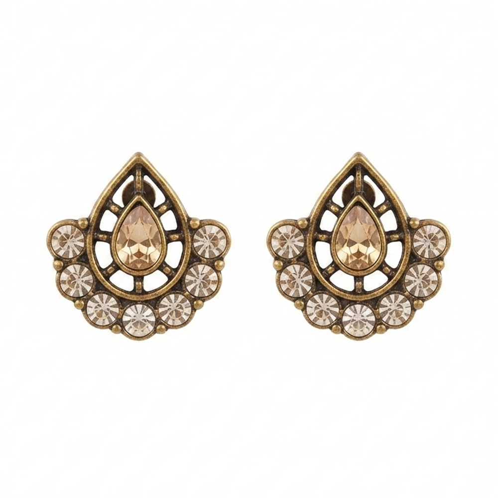 The99Jewel Antique Gold Plated Crystal Stud Earrings