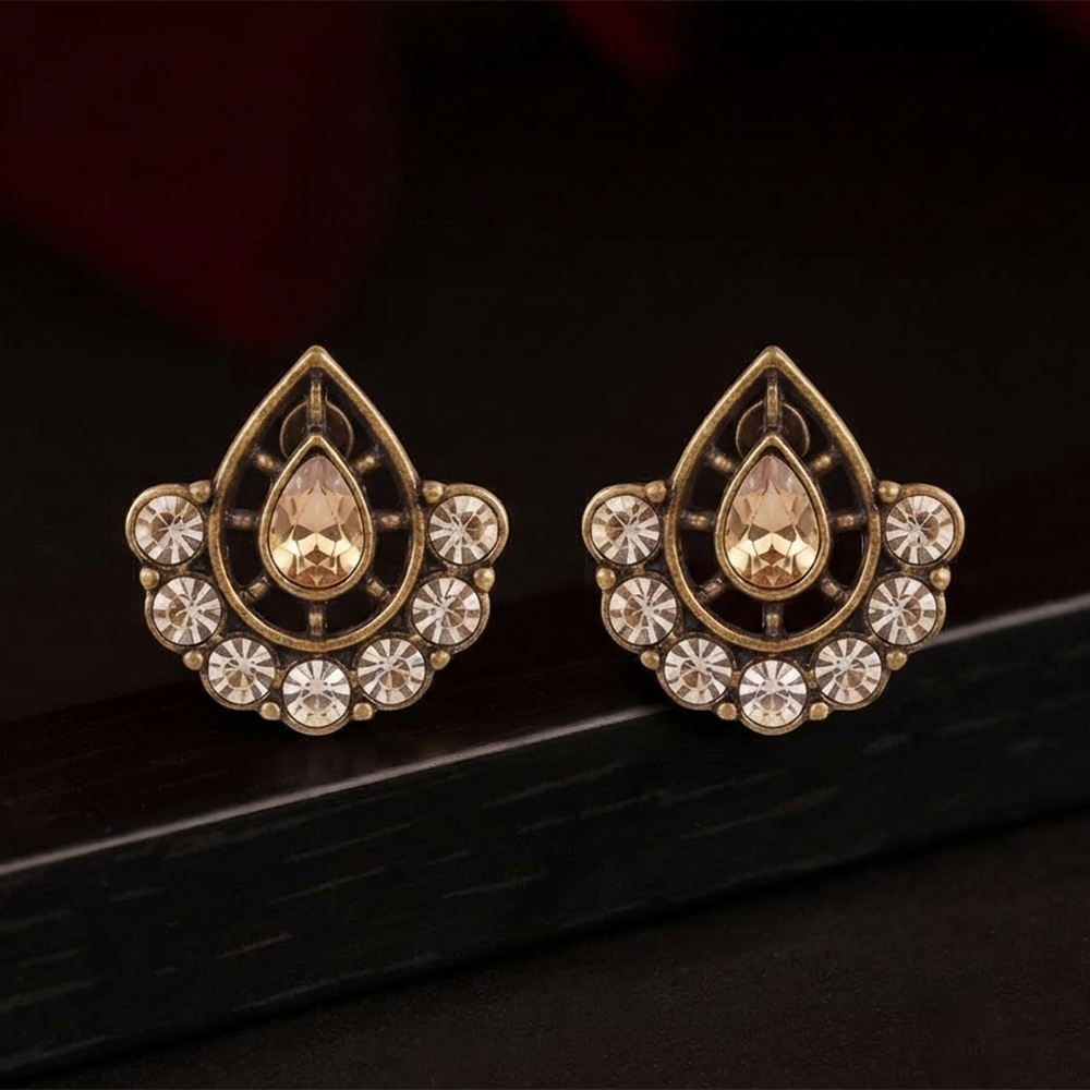 The99Jewel Antique Gold Plated Crystal Stud Earrings 
