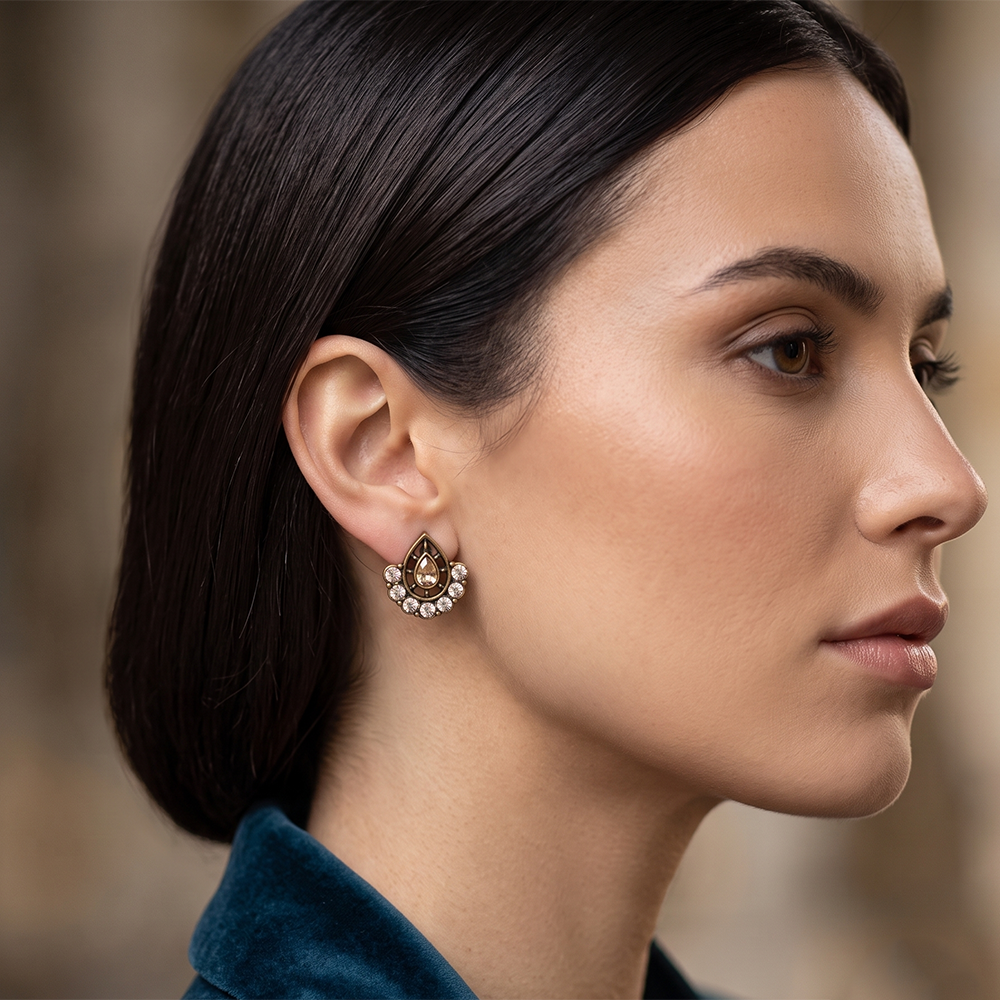 The99Jewel Antique Gold Plated Crystal Stud Earrings