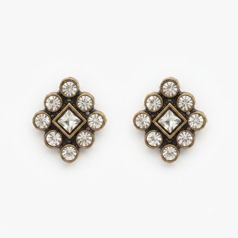 The99Jewel Antique Gold Plated Crystal Stud Earrings