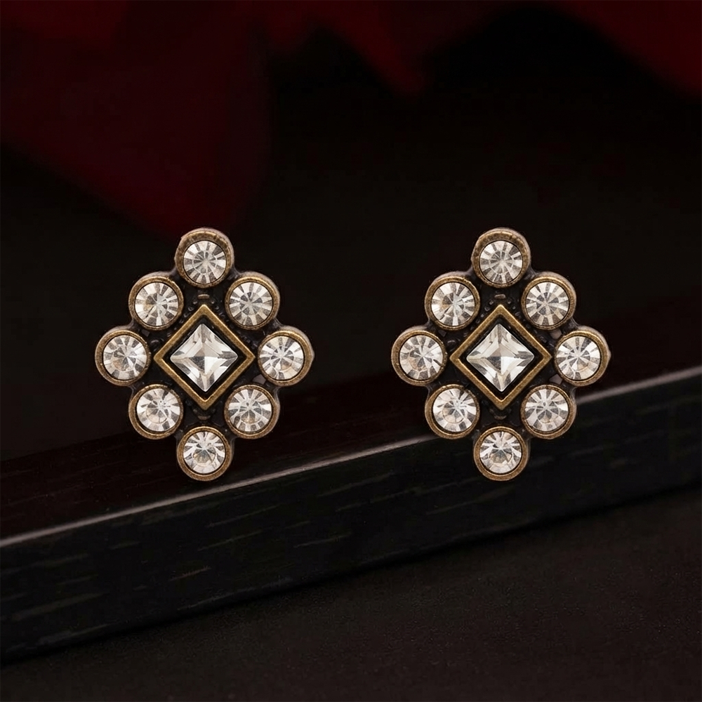 The99Jewel Antique Gold Plated Crystal Stud Earrings 