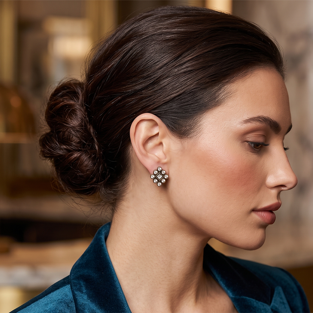 The99Jewel Antique Gold Plated Crystal Stud Earrings
