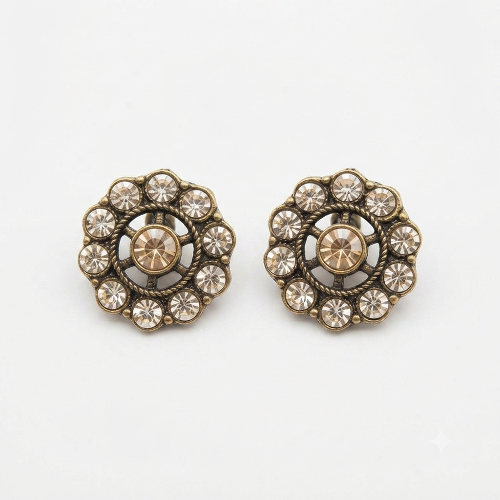 The99Jewel Antique Gold Plated Crystal Stud Earrings