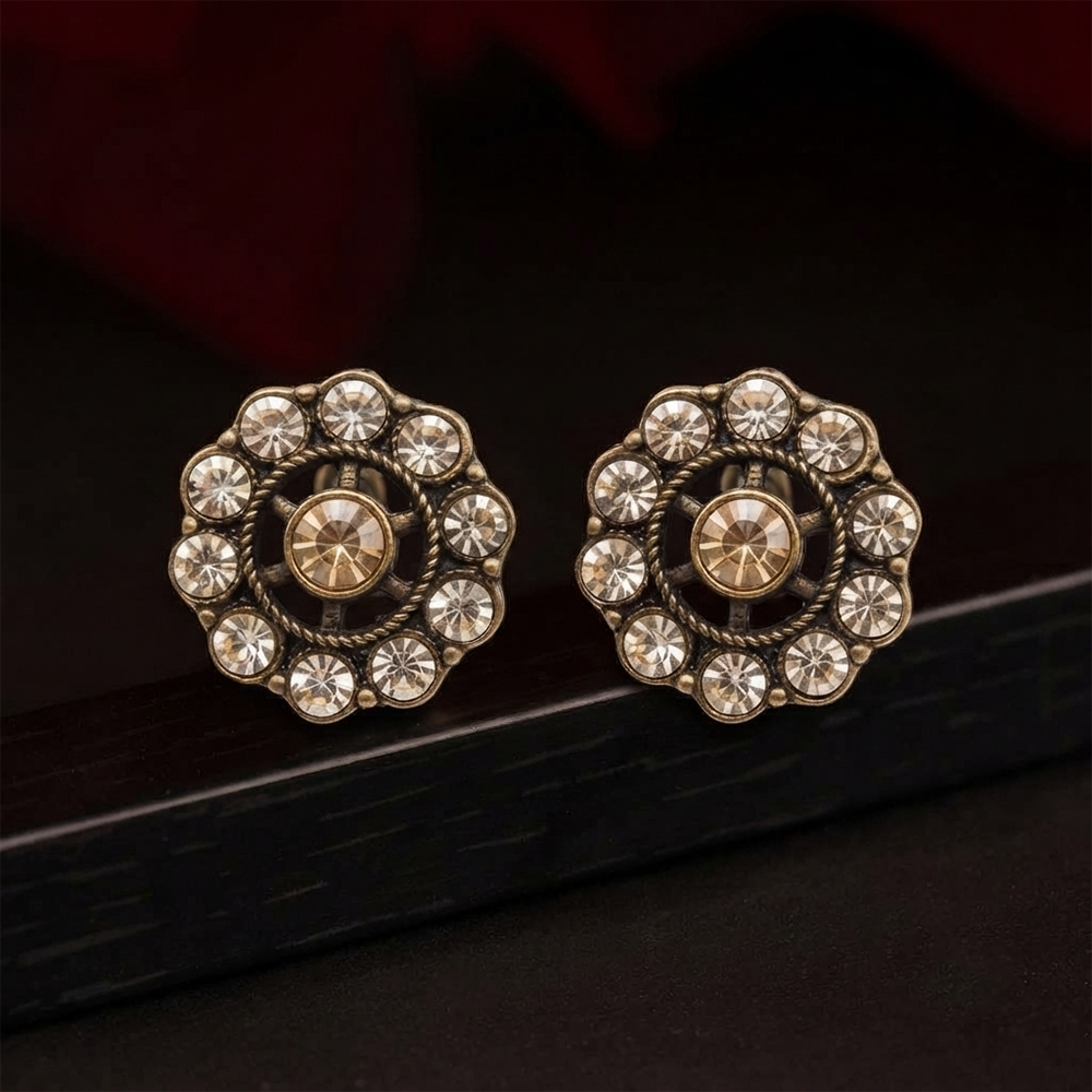 The99Jewel Antique Gold Plated Crystal Stud Earrings 