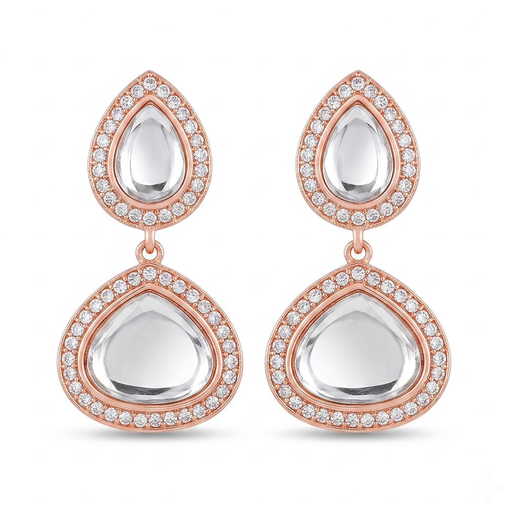 The99Jewel Rose Gold Plated Kundan And Austrian Stone Dangler Earrings