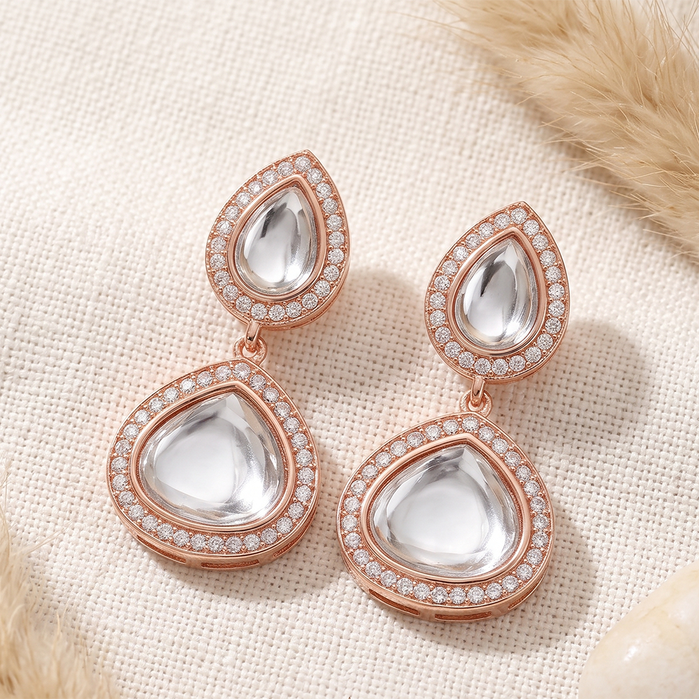 The99Jewel Rose Gold Plated Kundan And Austrian Stone Dangler Earrings
