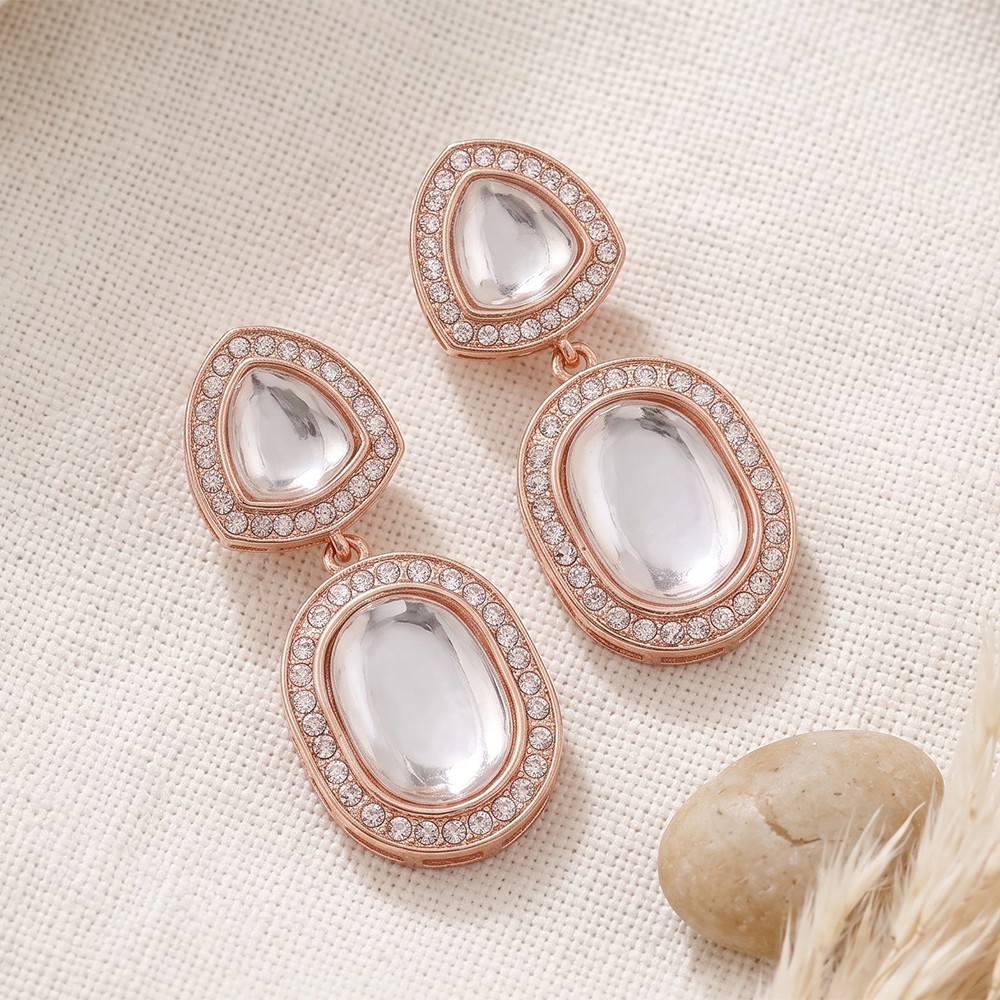 The99Jewel Rose Gold Plated Kundan And Austrian Stone Dangler Earrings