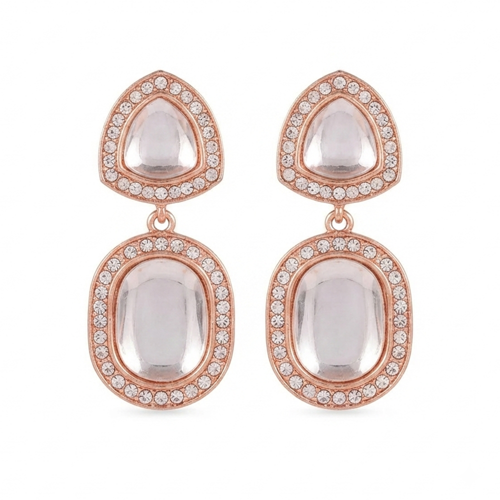 The99Jewel Rose Gold Plated Kundan And Austrian Stone Dangler Earrings