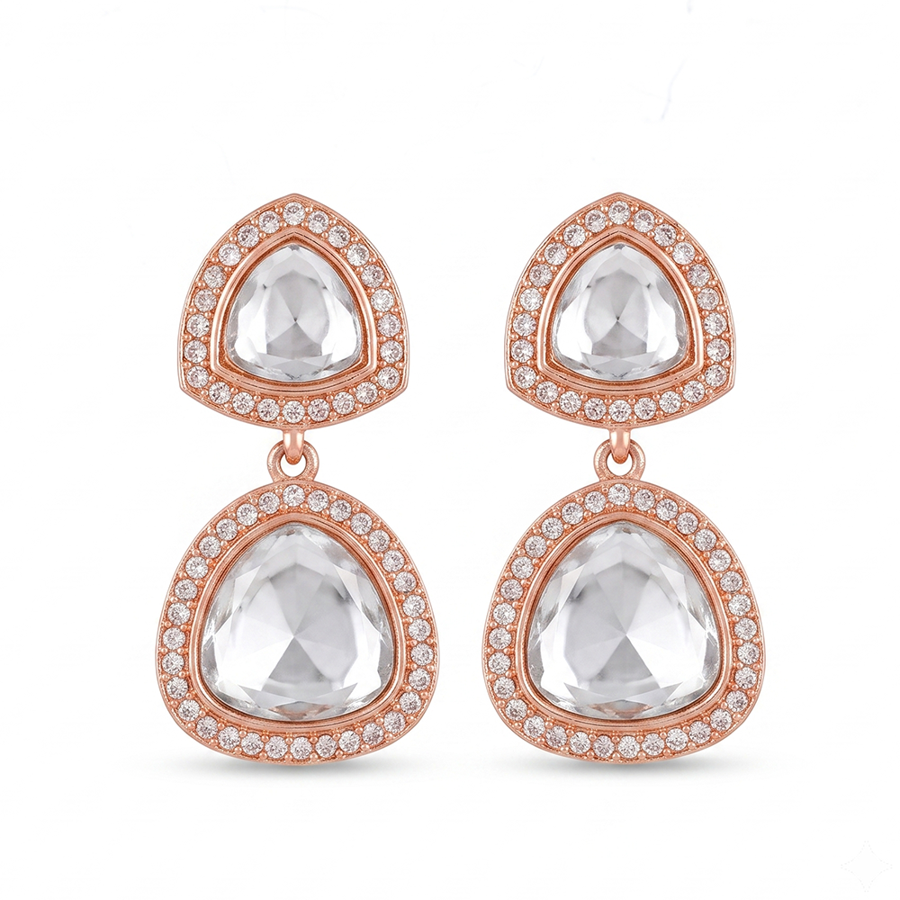 The99Jewel Rose Gold Plated Kundan And Austrian Stone Dangler Earrings