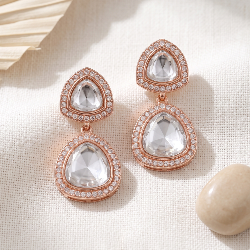 The99Jewel Rose Gold Plated Kundan And Austrian Stone Dangler Earrings