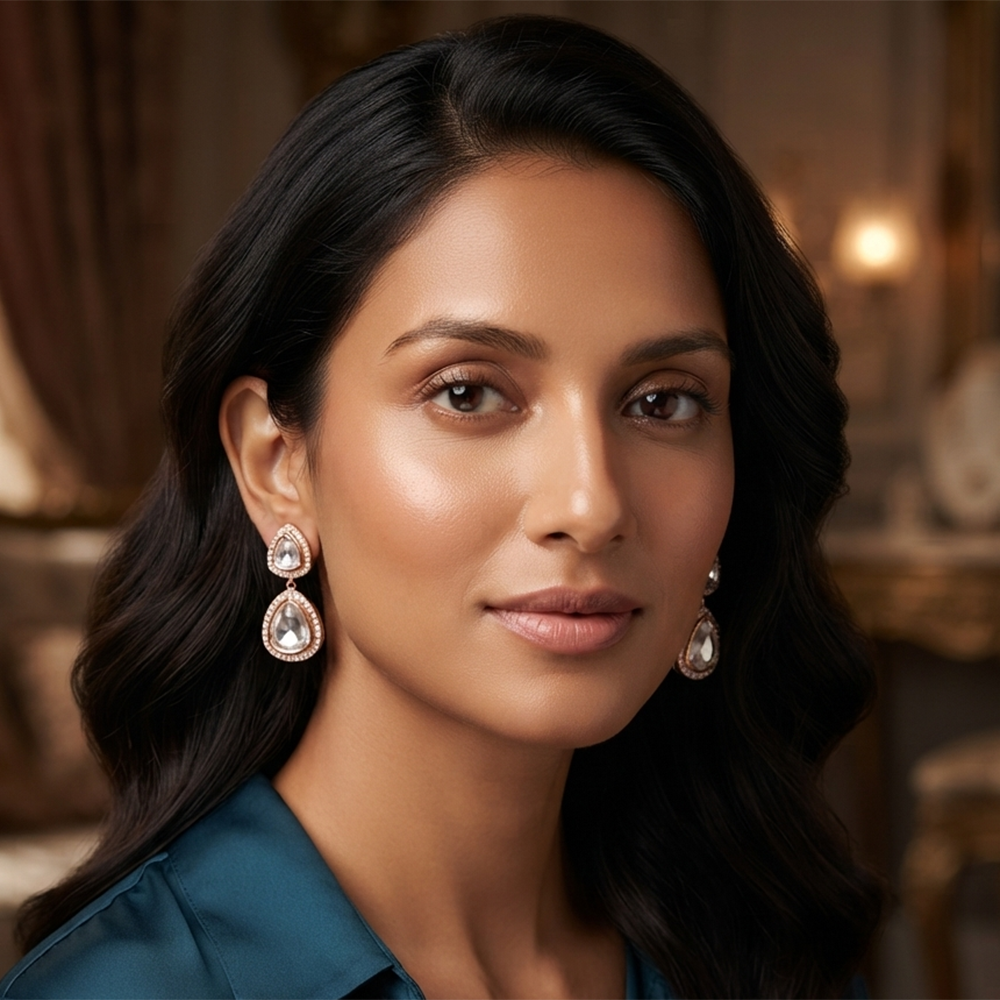 The99Jewel Rose Gold Plated Kundan And Austrian Stone Dangler Earrings