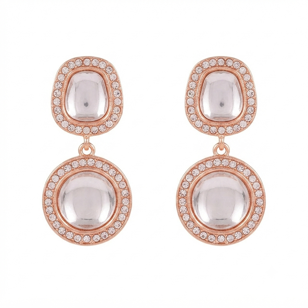 The99Jewel Rose Gold Plated Kundan And Austrian Stone Dangler Earrings