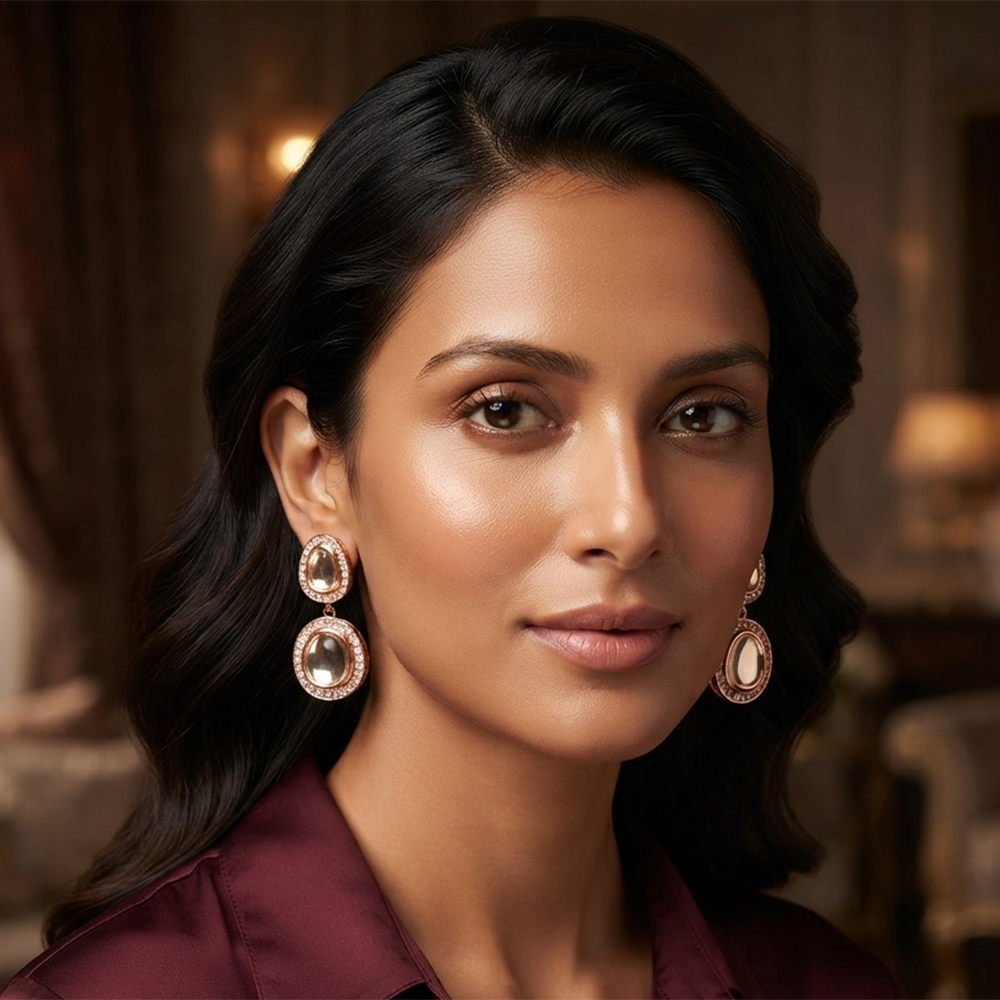 The99Jewel Rose Gold Plated Kundan And Austrian Stone Dangler Earrings