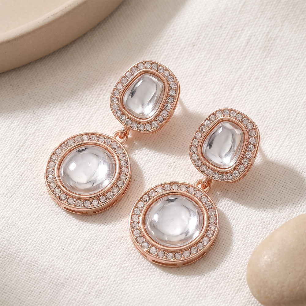 The99Jewel Rose Gold Plated Kundan And Austrian Stone Dangler Earrings