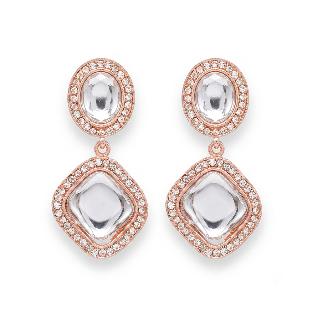 The99Jewel Rose Gold Plated Kundan And Austrian Stone Dangler Earrings