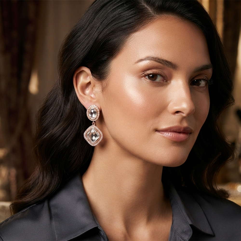 The99Jewel Rose Gold Plated Kundan And Austrian Stone Dangler Earrings
