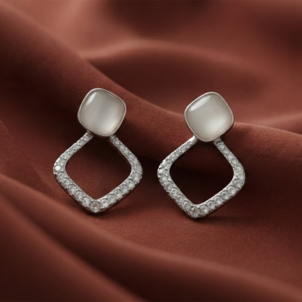 The99Jewel Silver Plated Monalisa Stone Dangler Earrings