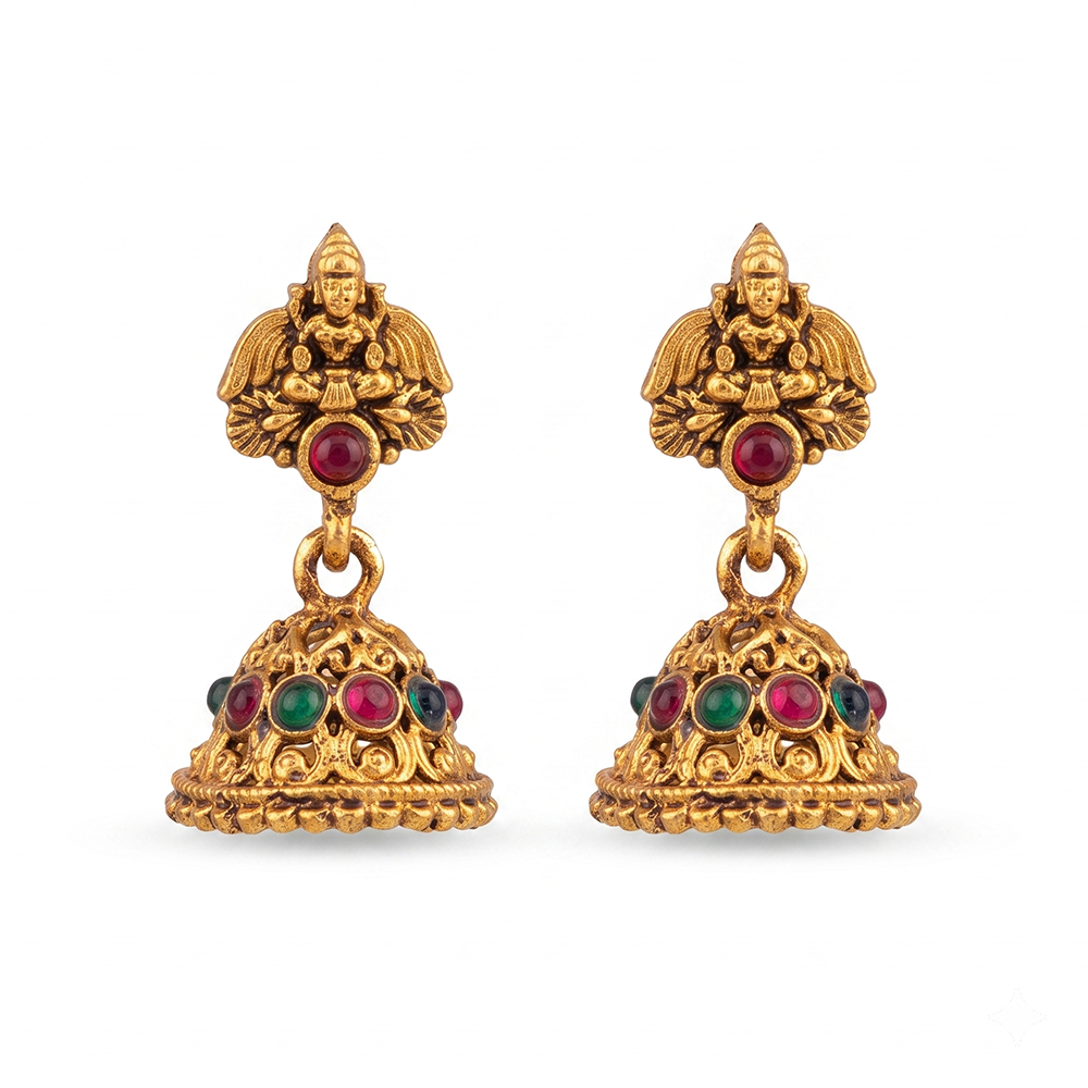 The99Jewel Antique Gold Plated Temple Jhumki Earrings