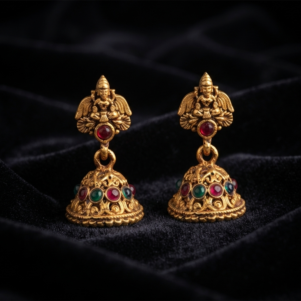 The99Jewel Antique Gold Plated Temple Jhumki Earrings