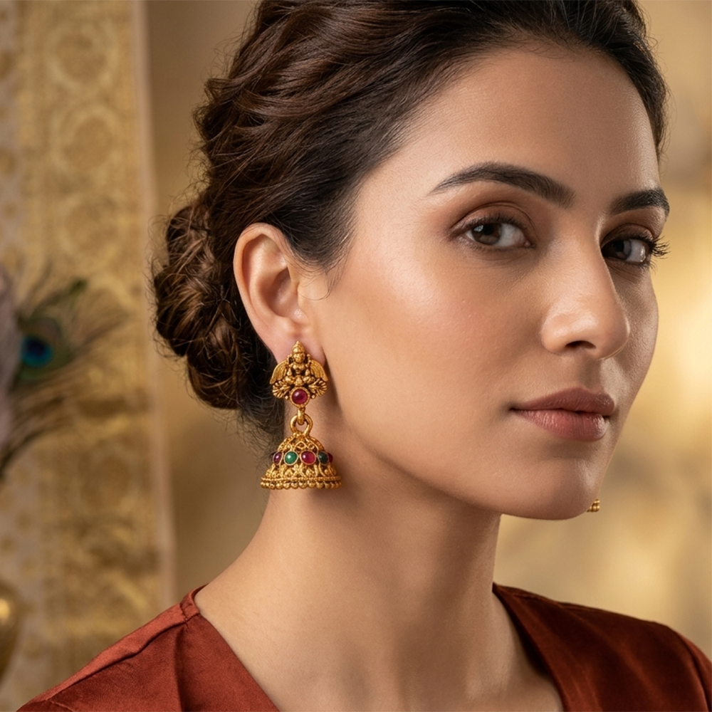 The99Jewel Antique Gold Plated Temple Jhumki Earrings