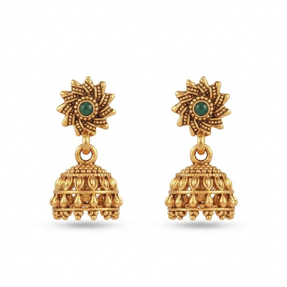 The99Jewel Antique Gold Plated Temple Jhumki Earrings