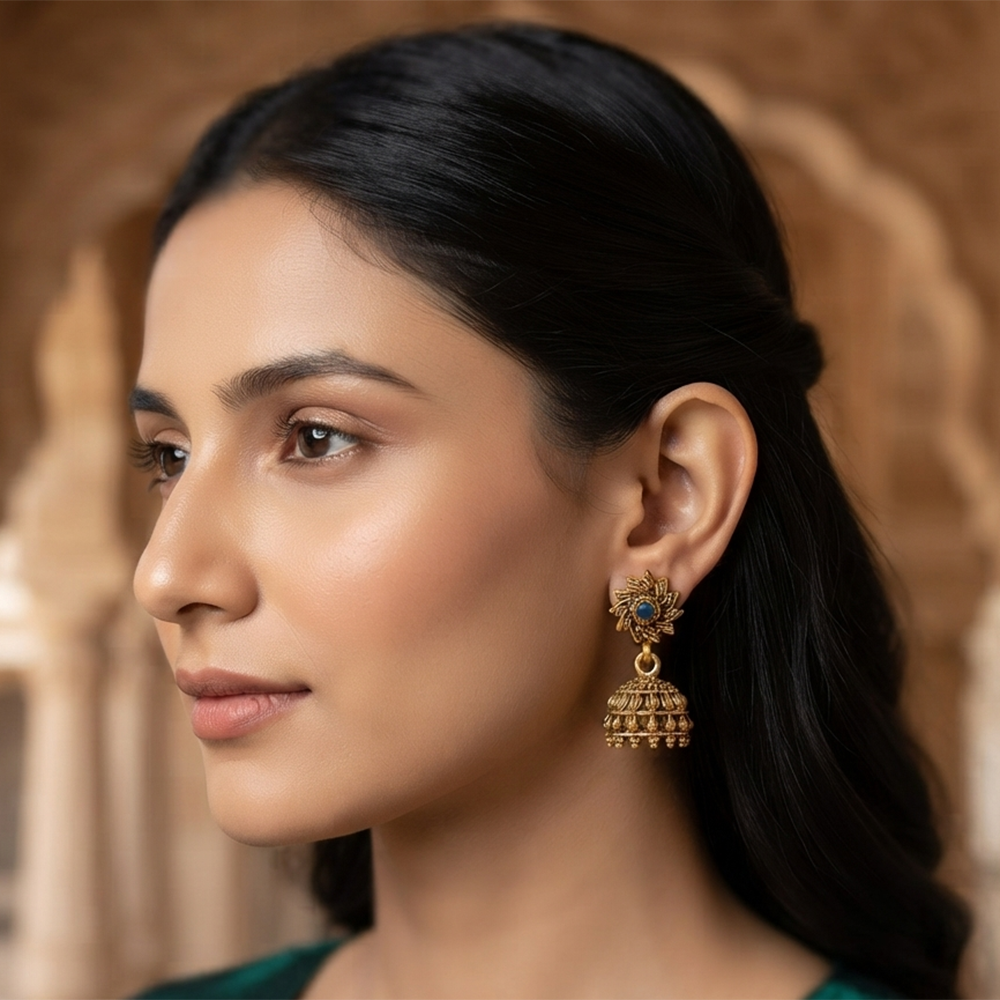 The99Jewel Antique Gold Plated Temple Jhumki Earrings
