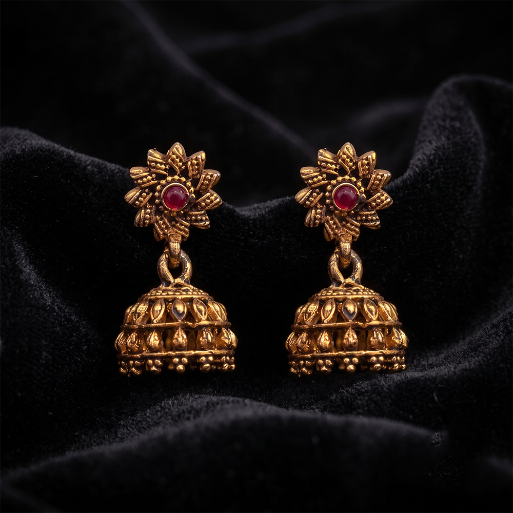The99Jewel Antique Gold Plated Temple Jhumki Earrings