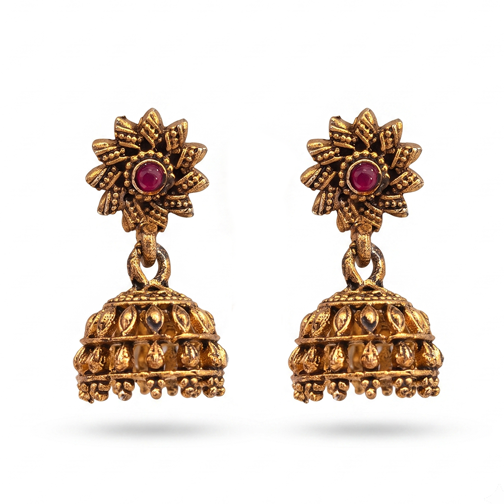 The99Jewel Antique Gold Plated Temple Jhumki Earrings