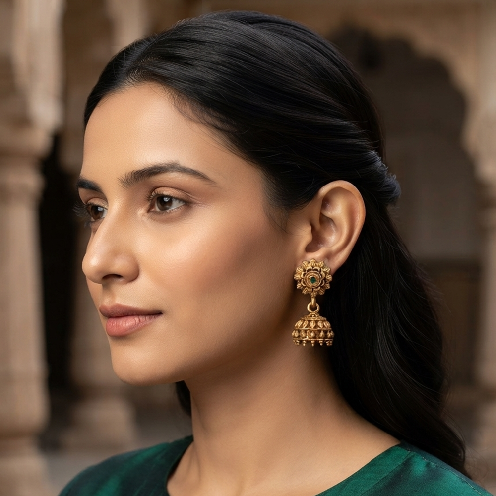 The99Jewel Antique Gold Plated Temple Jhumki Earrings