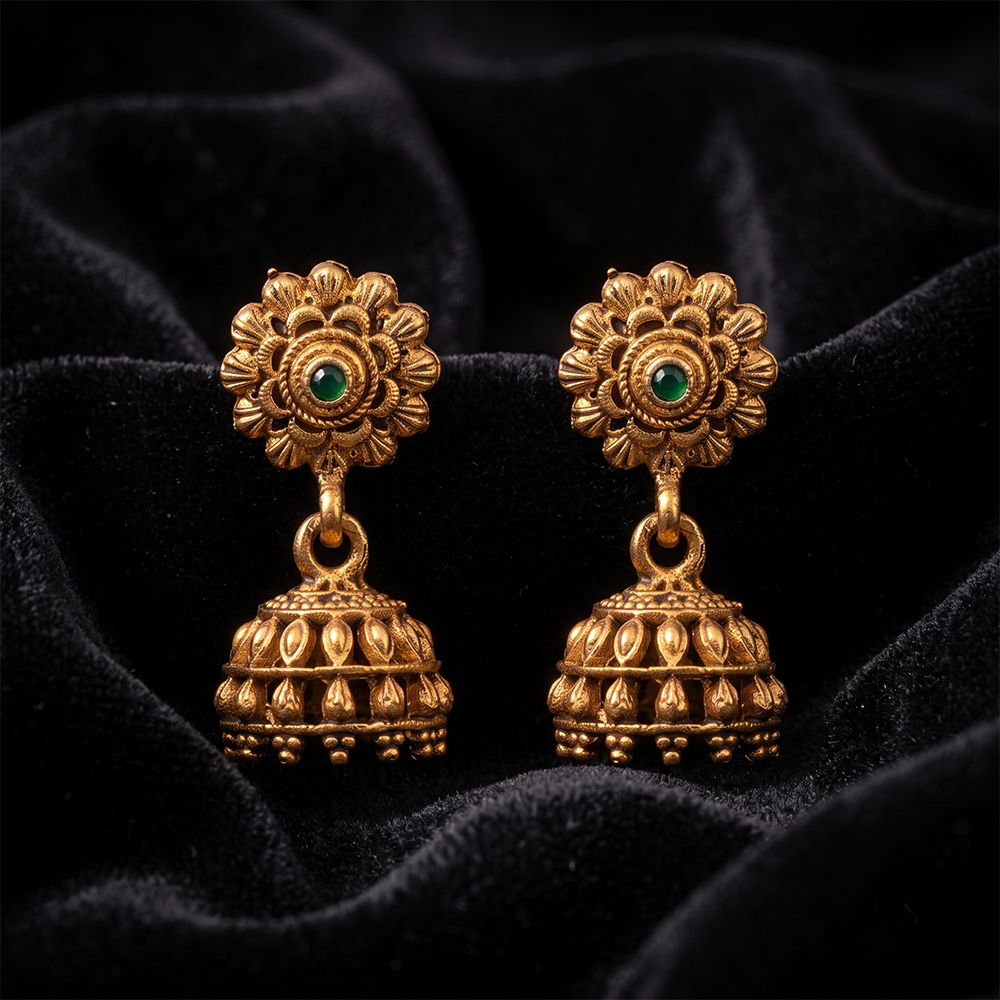 The99Jewel Antique Gold Plated Temple Jhumki Earrings