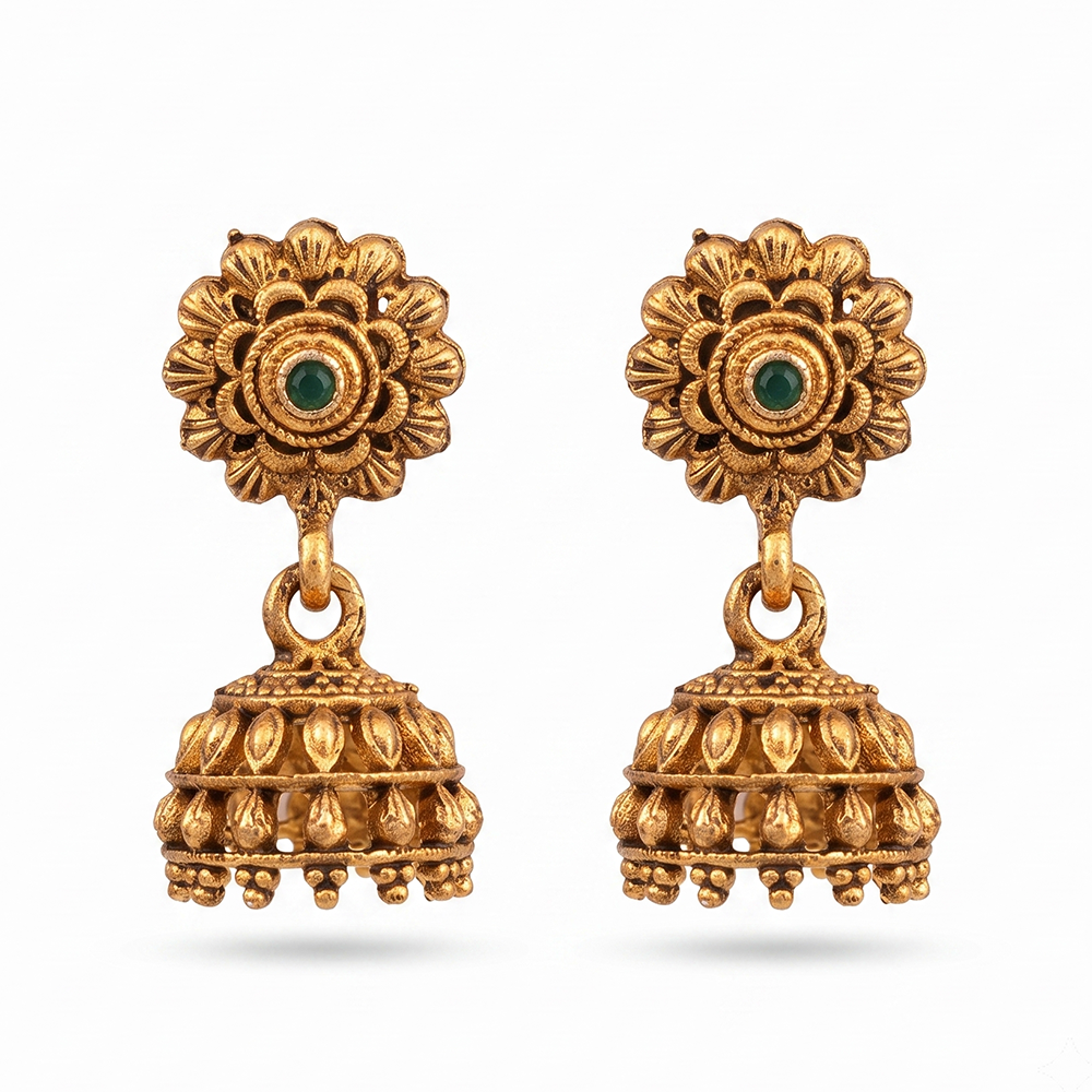 The99Jewel Antique Gold Plated Temple Jhumki Earrings