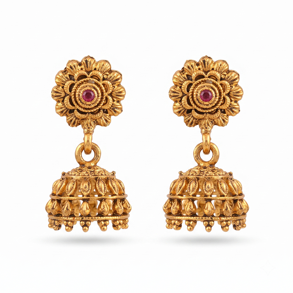 The99Jewel Antique Gold Plated Temple Jhumki Earrings