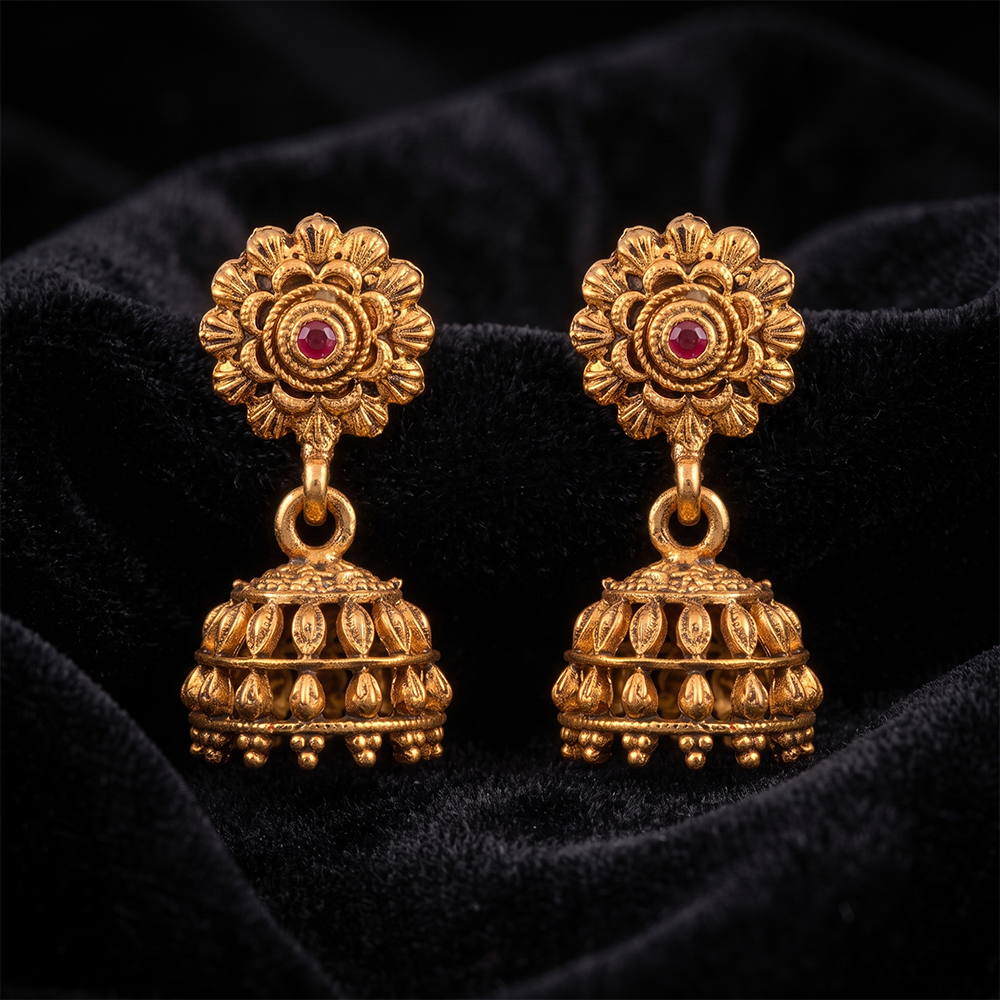 The99Jewel Antique Gold Plated Temple Jhumki Earrings
