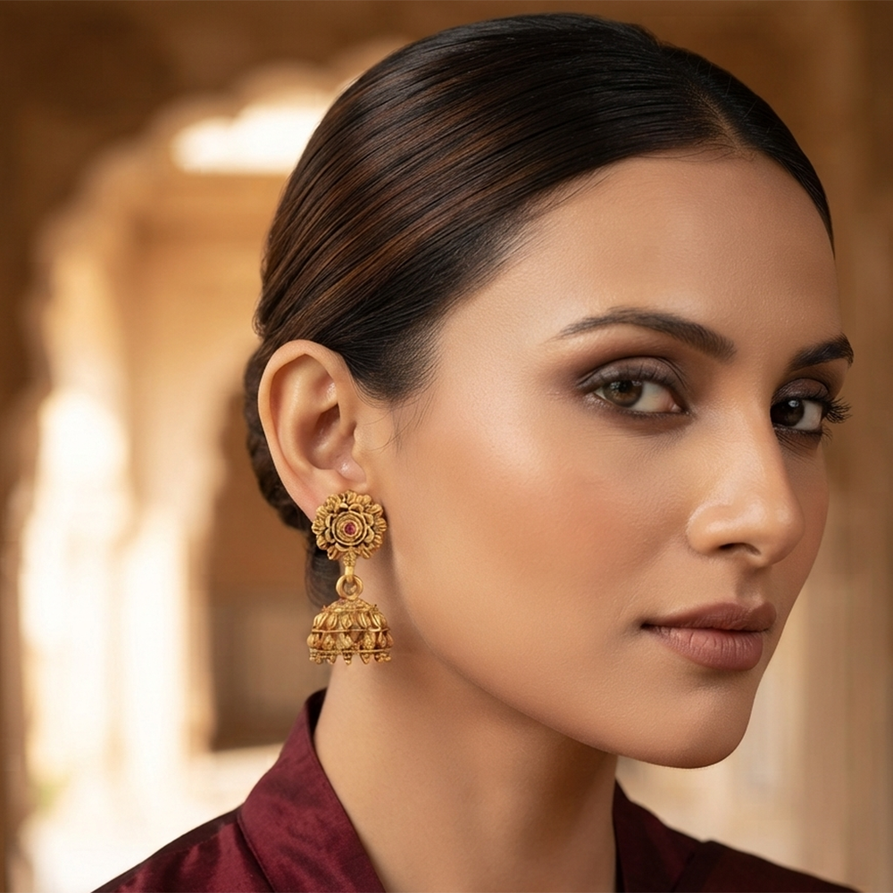 The99Jewel Antique Gold Plated Temple Jhumki Earrings