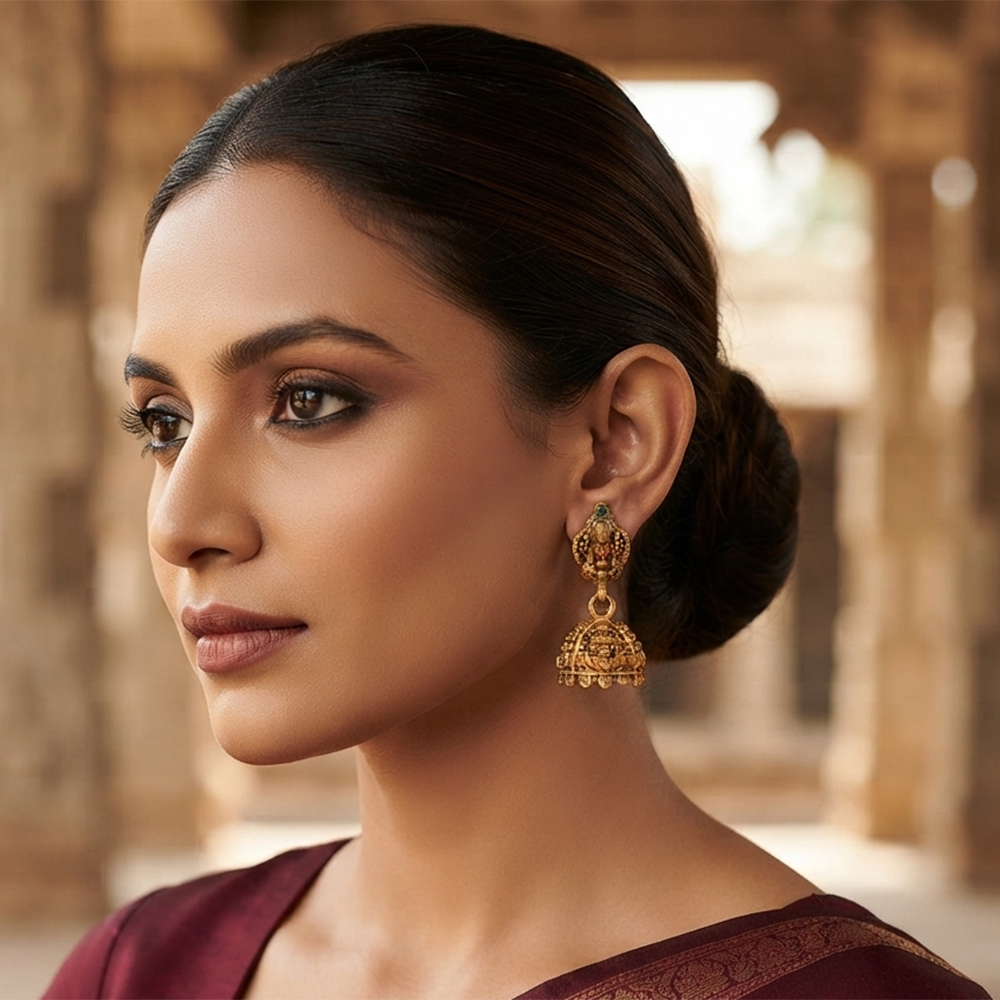 The99Jewel Antique Gold Plated Temple Jhumki Earrings