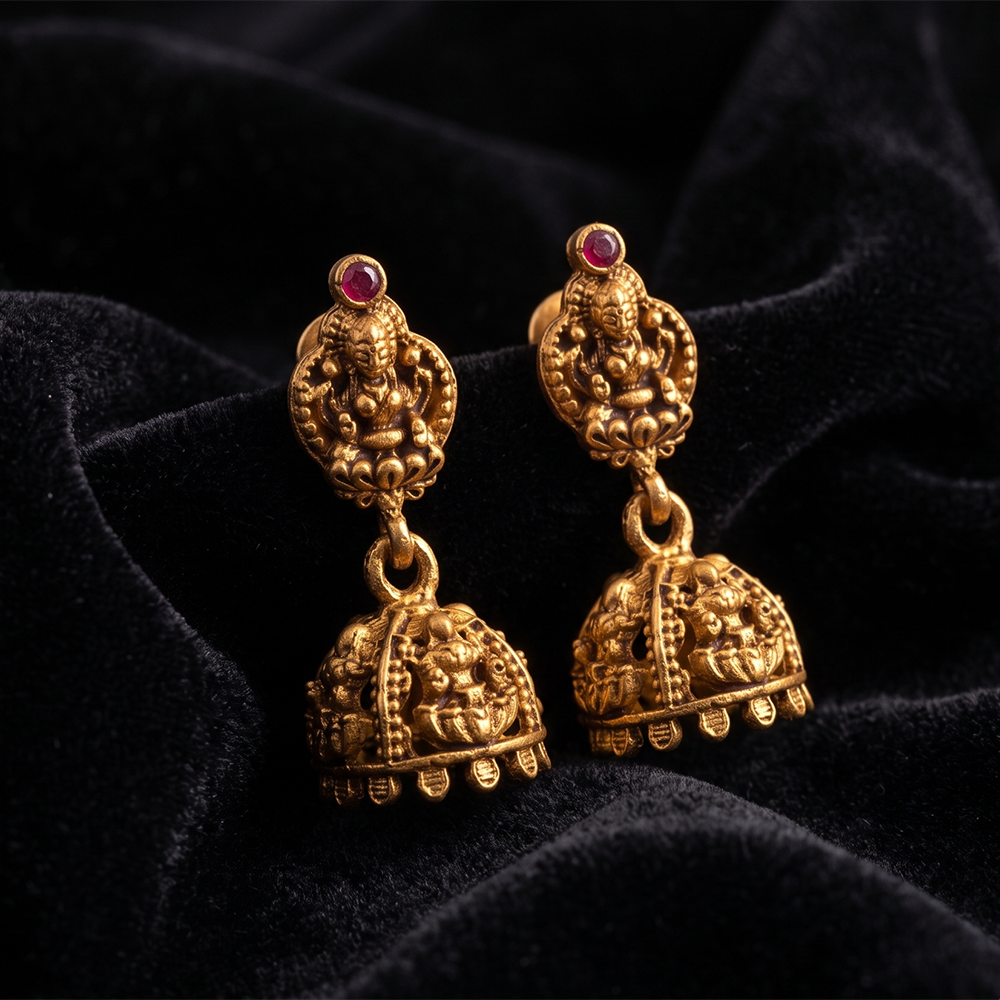 The99Jewel Antique Gold Plated Temple Jhumki Earrings