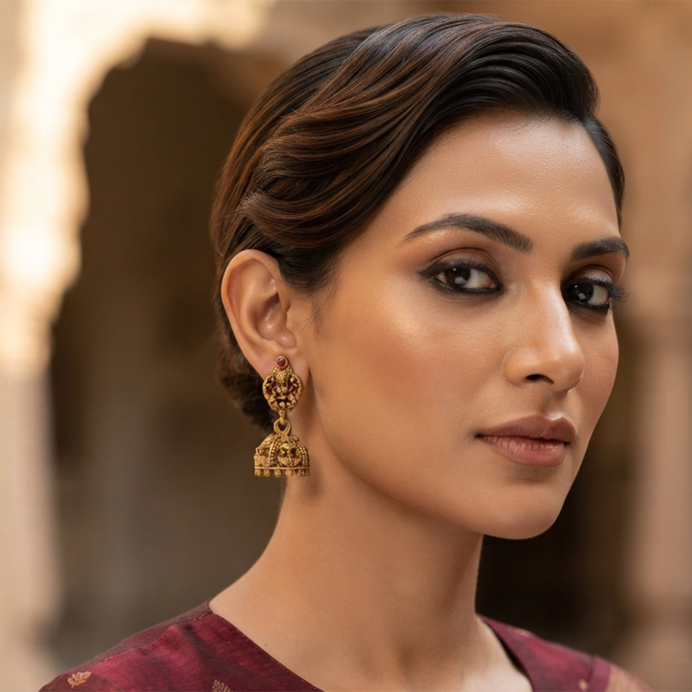 The99Jewel Antique Gold Plated Temple Jhumki Earrings
