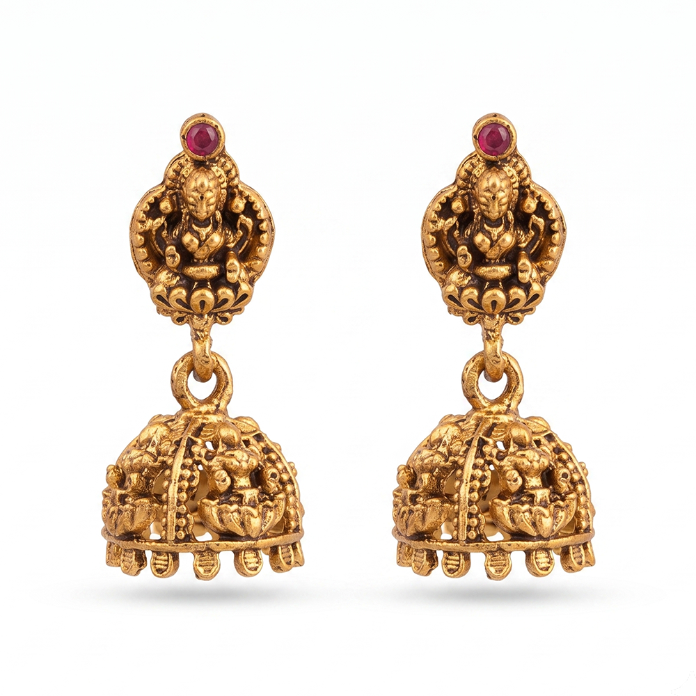 The99Jewel Antique Gold Plated Temple Jhumki Earrings