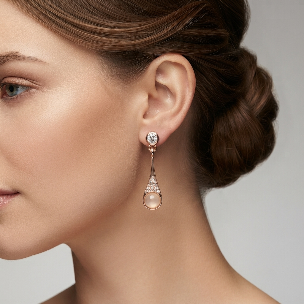 The99Jewel Rose Gold Plated Monalisa Stone Dangler Earrings