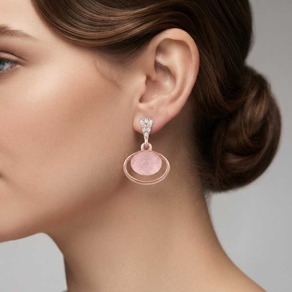 The99Jewel Rose Gold Plated Monalisa Stone Dangler Earrings