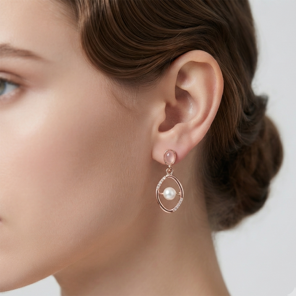 The99Jewel Rose Gold Plated Monalisa Stone Dangler Earrings