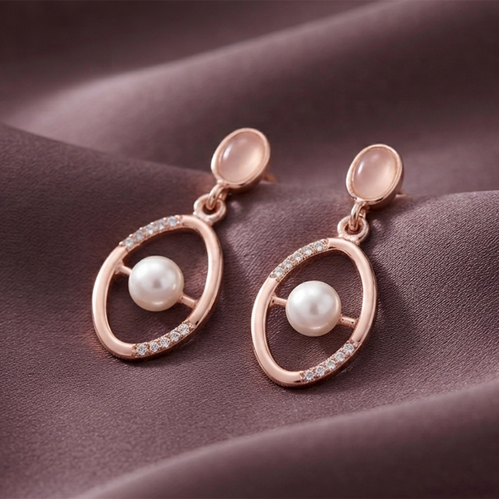 The99Jewel Rose Gold Plated Monalisa Stone Dangler Earrings
