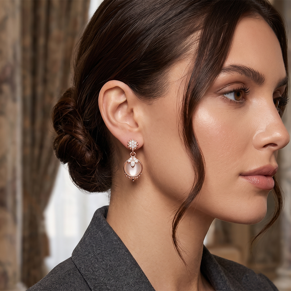The99Jewel Rose Gold Plated Monalisa Stone Dangler Earrings
