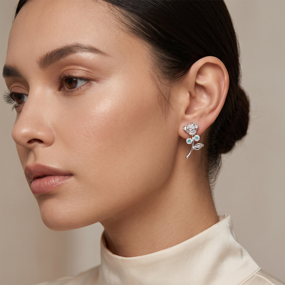 The99Jewel Silver Plated Rose Design Stud Earrings